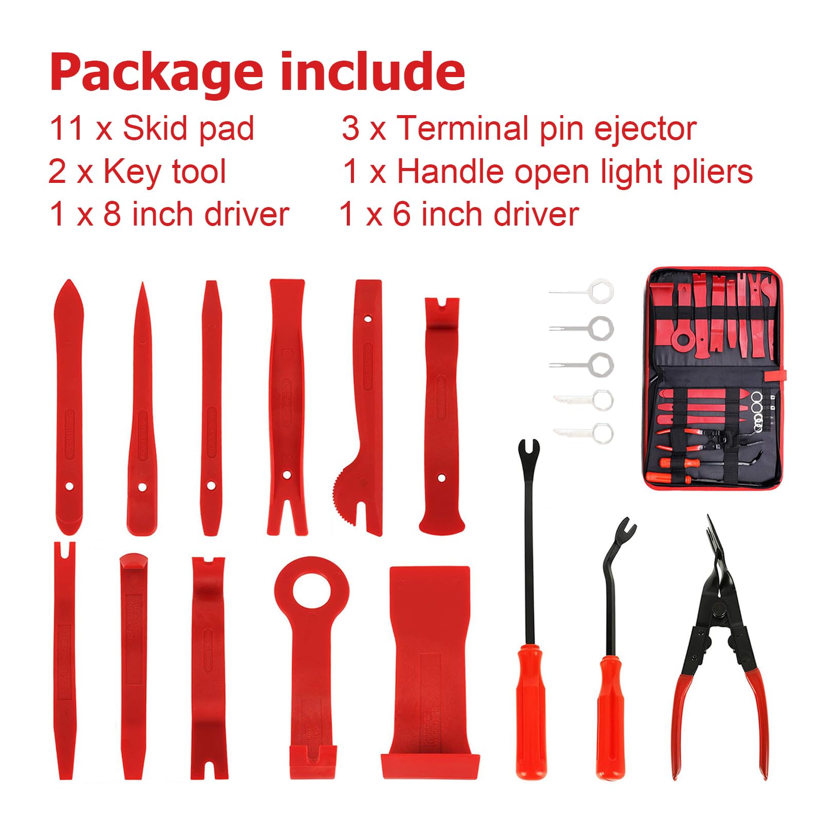 19 Pcs Auto Trim Removal Tool Kit for Car Panel Dashboard Door Clips and Upholstery,Plastic Pry Tool and Auto Clip Pliers Fastener Remover Set Plastic Pry Tool,Automotive Upholstery Removal Kit