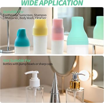 10 PCS Silicone Bottle Covers for Travel, Spill Proof Bottle Cover,Reusable Cosmetic Silicone Sealing Cap for Beach Vacation Essentials, Travel Size Toiletries Accessories