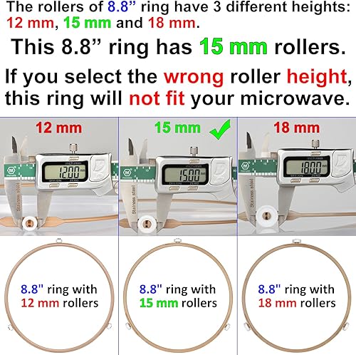 Miniatura 2 de Anillo giratorio de microondas de 8.8 pulgadas con rodillos de 0.591 in, soporte de bandeja para horno de microondas, anillo de rodillo giratorio de