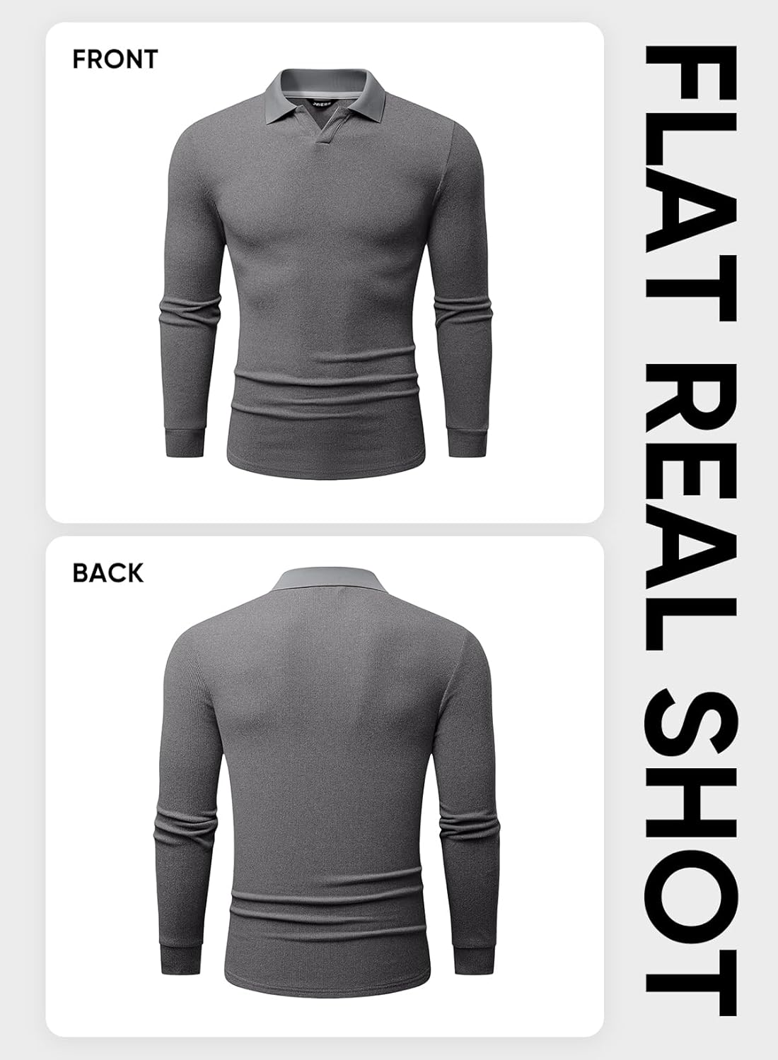 JMIERR Men's Casual Polo Shirt Muscle Slim Fit Long Sleeve V Neck Stretch Dress Golf Shirts - Image 9