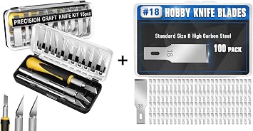 DIYSELF 16-Piece Craft Knife Set with 100 Pack Exacto Knife Blade Refills #18, SK5 Carbon Steel Exacto Blades Refill Craft Art Knife Replacement Blades for Hobby, Scrapbooking, Stencil