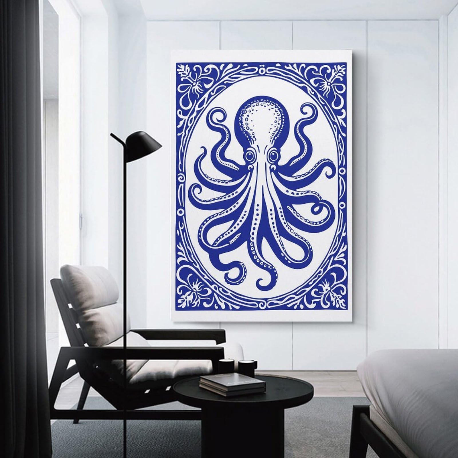 Junmoney Blue Octopus in Decorative Frame Wall Picture Print 12x18inch(30x45cm), for Hallway, Lounge Or Guest Room, Gift Idea for Housewarming And Birthdays