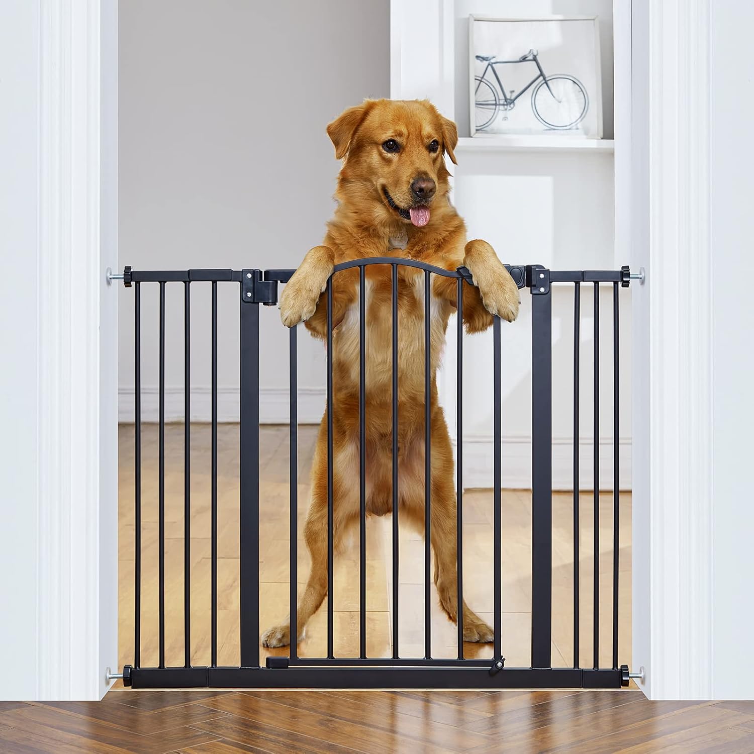 InnoTruth 29-39.6" Width Auto Close Baby Gate, 30" Tall Wide Dog Gate for Pets, Easy Install Walk Through for Doors, Hallways, House, Safety Kid/Puppy Pressure or Hardware Mounted Metal Gate, Black