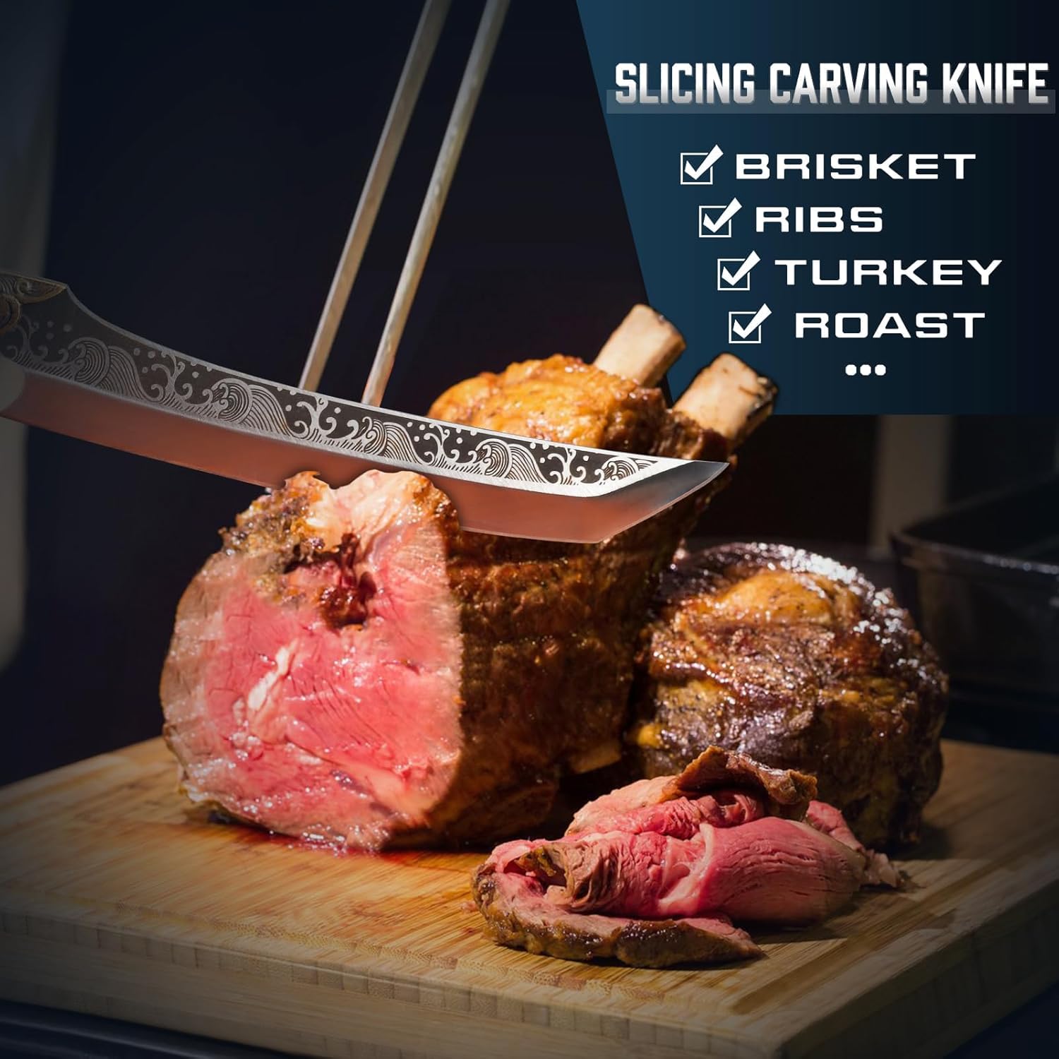 Purple Dragon Slicing Carving Knife – 8.86" Brisket Knife Razor Sharp Japanese Breaking Knives for Meat Cutting - Full Tang Design with Ergonomic Handle - Christmas Gift for Men and Women - Image 2