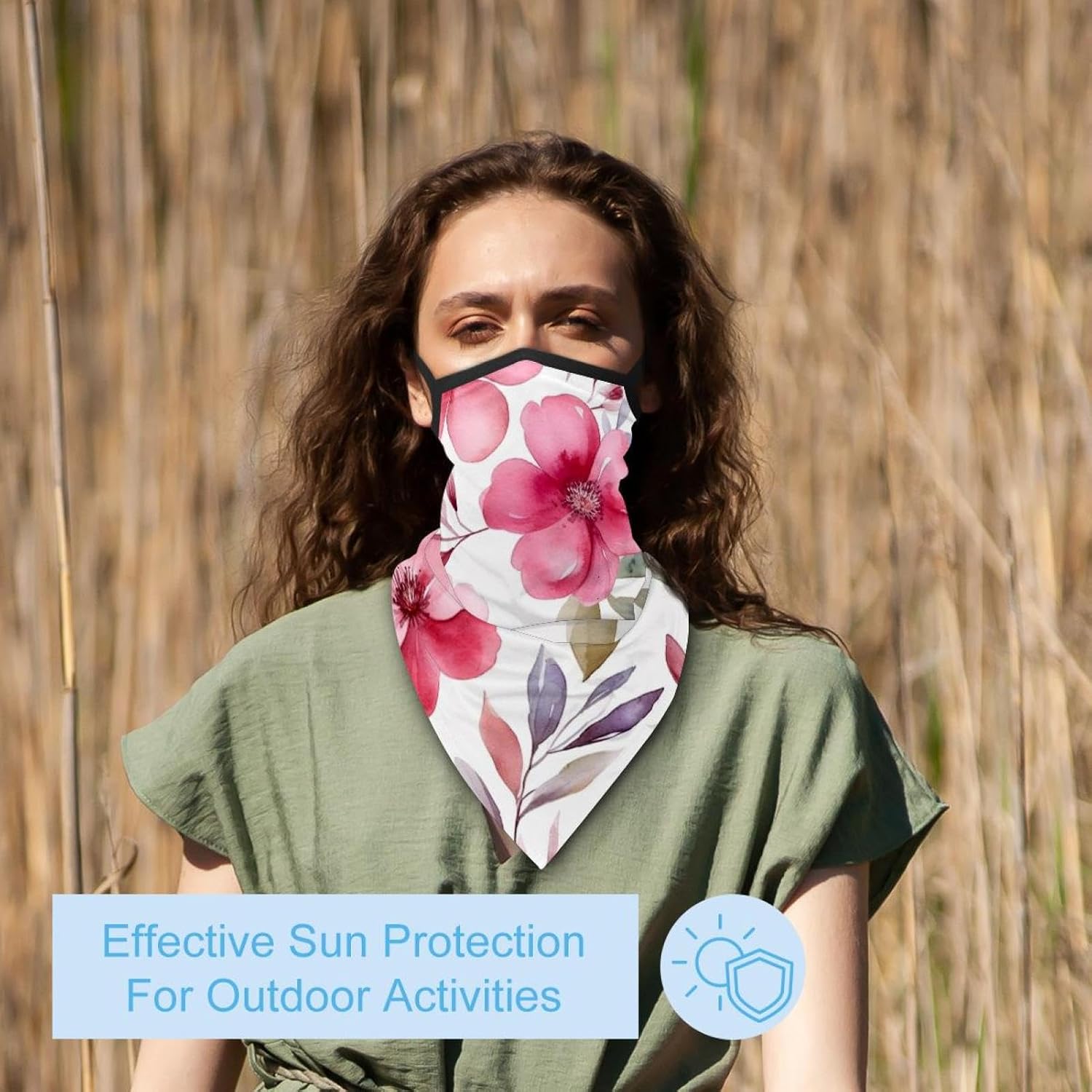 4 Pieces Pink Flowers with Leaves Neck Gaiter Bandana Face Mask, Sun Cooling Scarf Gator Cover Head for Men Women