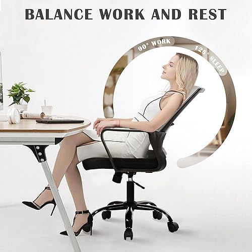 Miniatura 6 de Silla de oficina de malla, silla de escritorio ergonómica, silla de oficina en casa, soporte lumbar, silla de computadora ajustable con respaldo