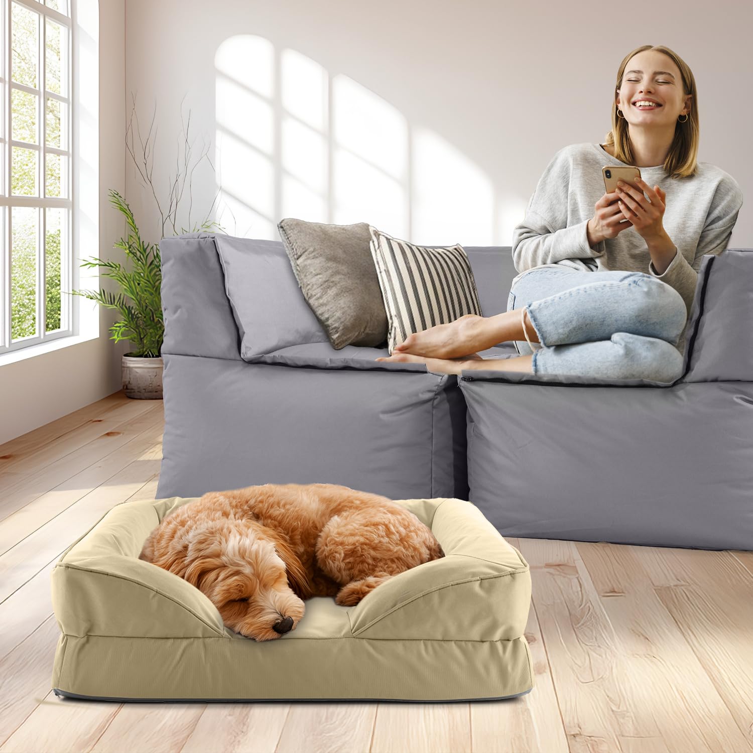 Lumaland Ortopedyczne legowisko dla psa, do użytku na zewnątrz i wewnątrz, ergonomiczna sofa dla psa 70 x 60 cm, idealne dla małych psów, antypoślizgowa podłoga, wypełnienie i poszewka nadaje się do