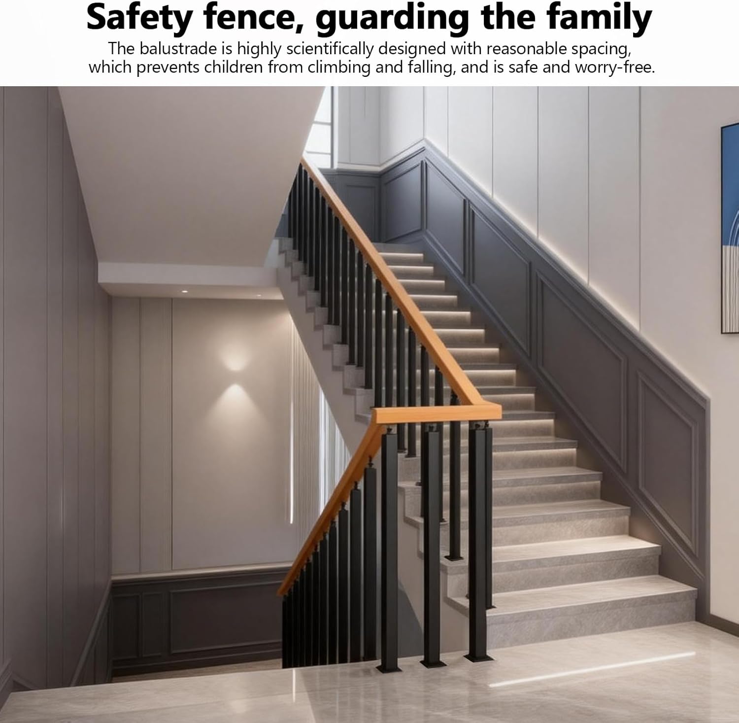 37" Stair Railing Post (Handrail Not Included), Metal Baluster Spindles, Square Metal Baluster Posts with Adjustable Top for Indoor Outdoor Railings Deck Steps Garden-Black