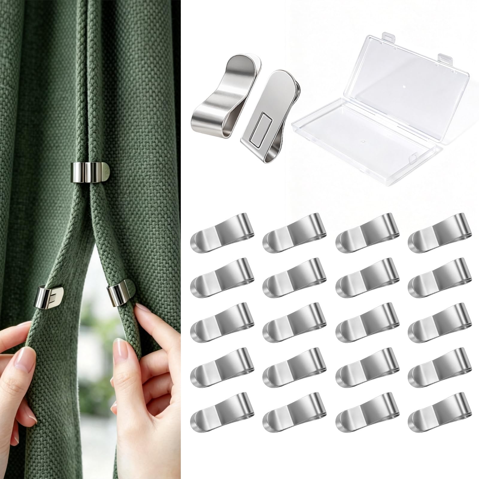 Duseu 20 Pairs Magnetic Curtain Clips, No-Drill Curtain Magnets Closure