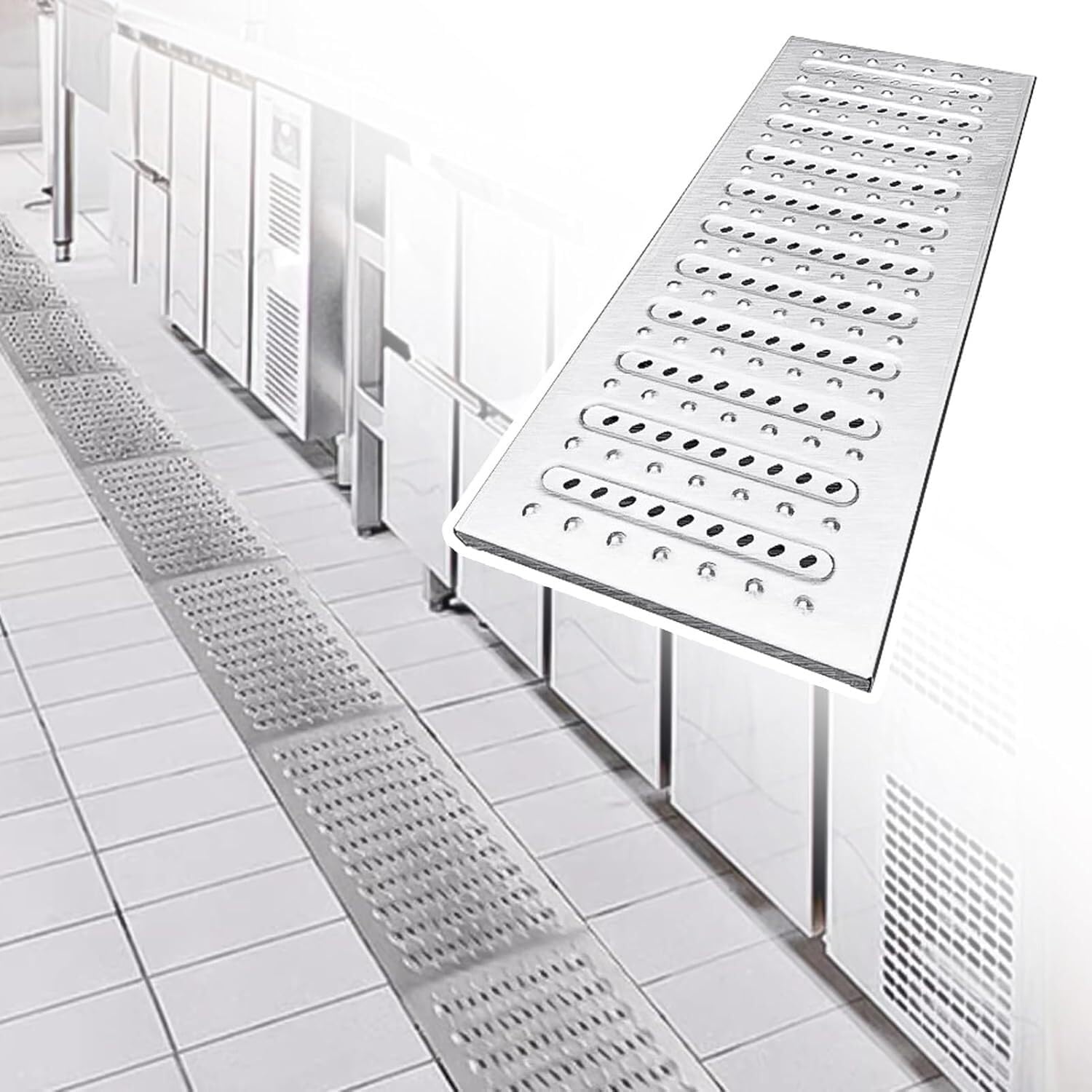 LNNW排水溝カバー 床排水口カバー、排水口カバー、ガレージ、デッキ、庭、パティオ用の屋外排水口交換カバー(35x58cm(13 3