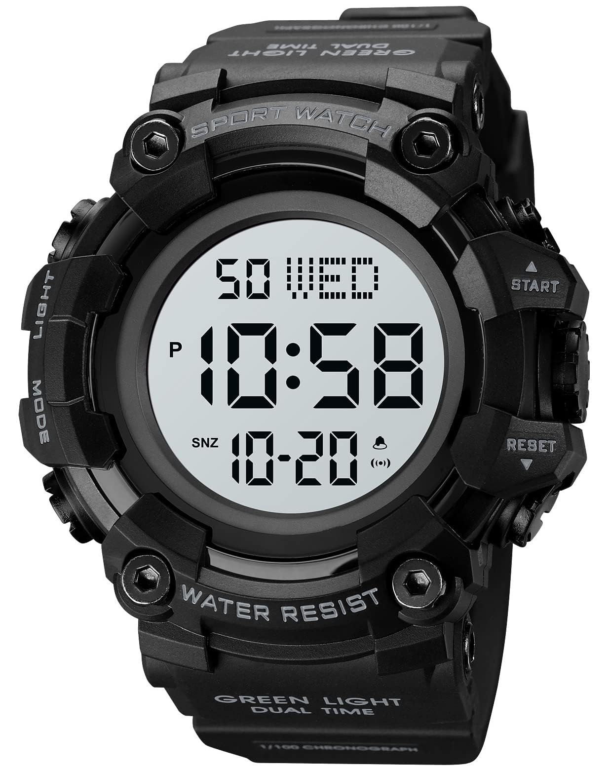 XCZAP Reloj deportivo negro para hombre, cronógrafo de cara grande, reloj de pulsera militar con manecillas luminosas, correa de silicona casual impermeable para uso diario y exterior, regalo para