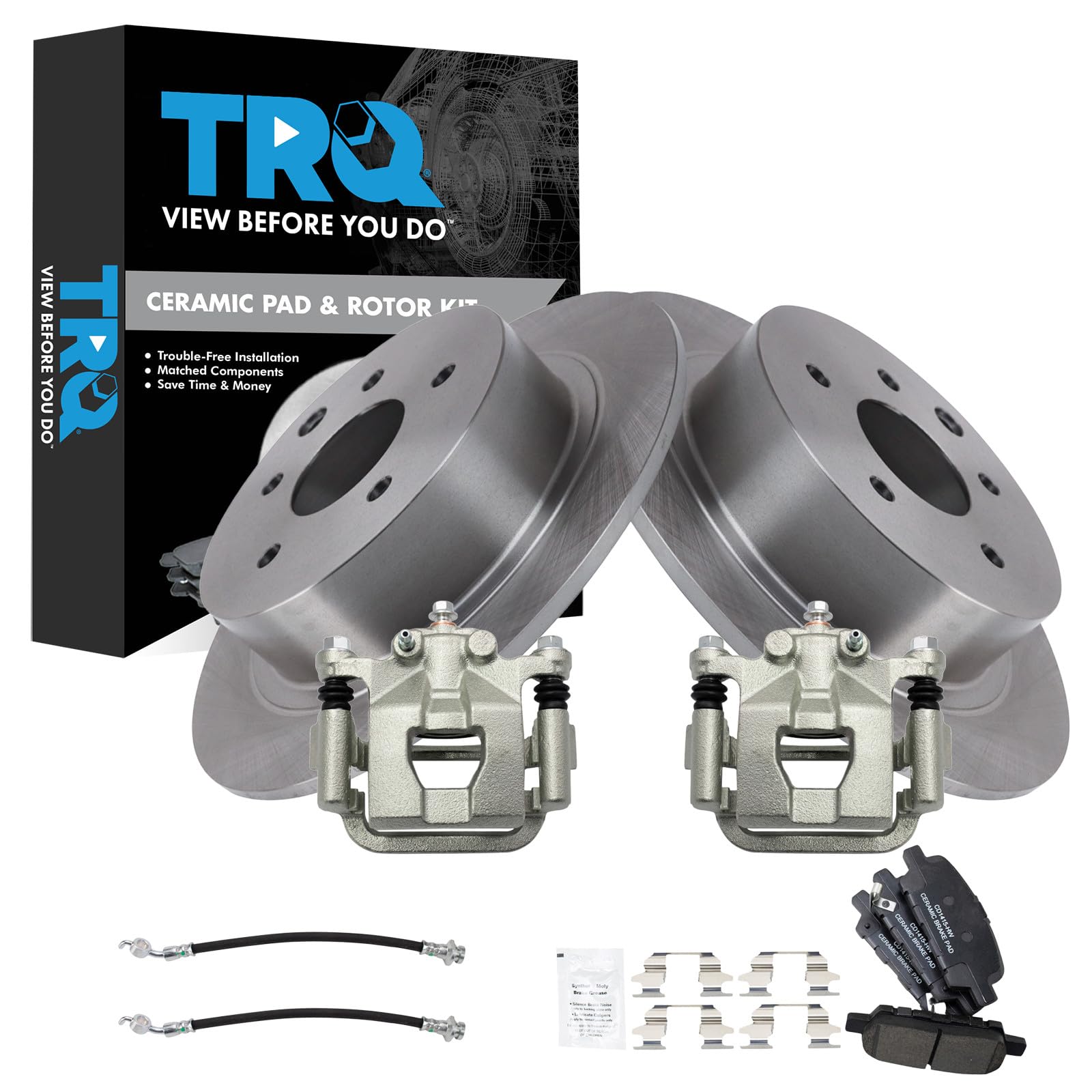 TRQ Rear Brake Pad &amp; Rotor Kit Ceramic Compatible with 2010-2012 Nissan Altima