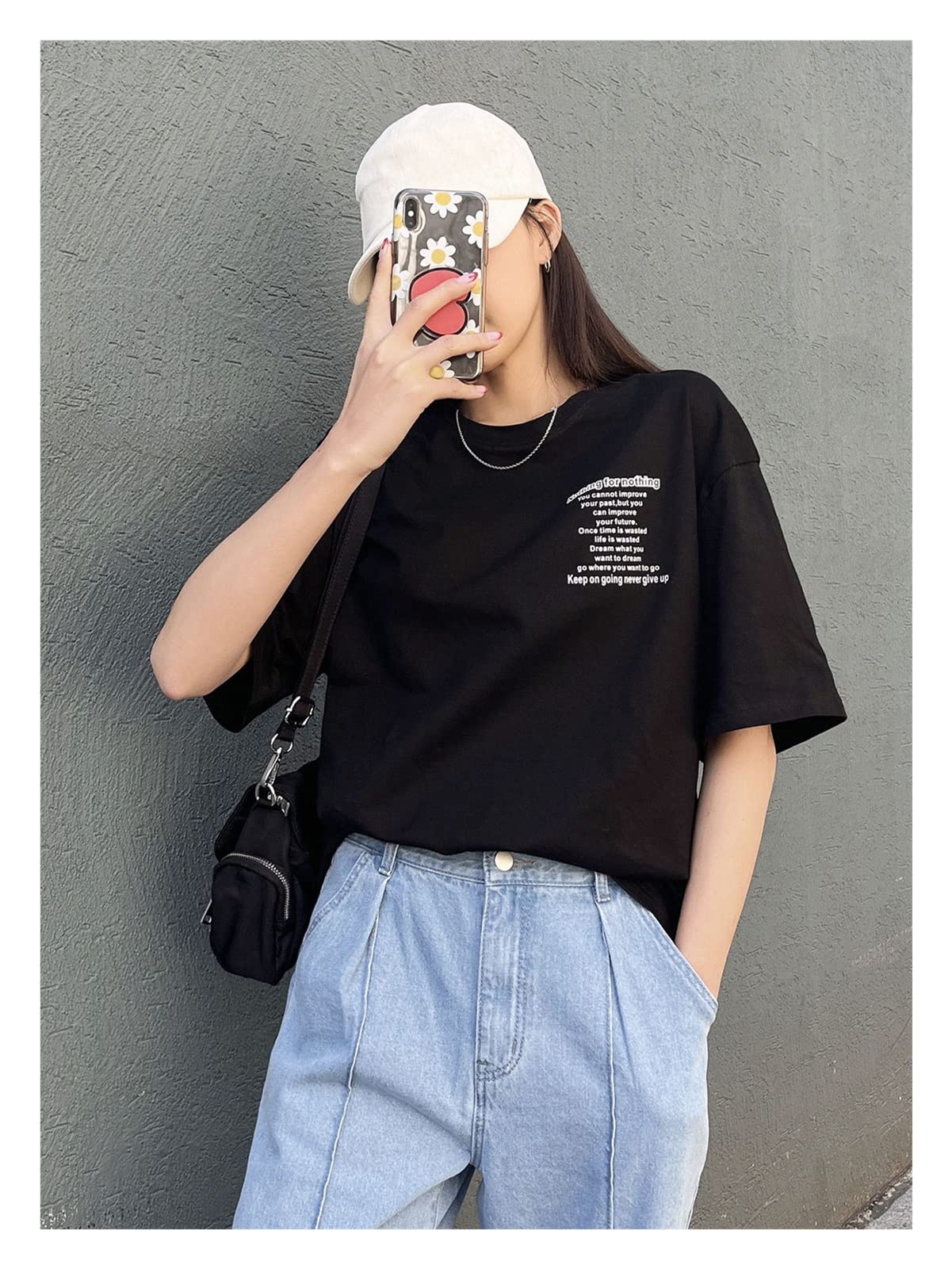 Tee-shirt décontracté femmes avec lettre imprimée taille XS demi-manche