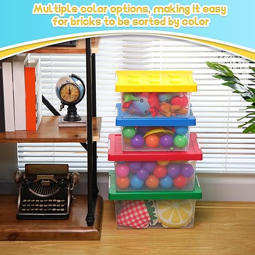 Miniatura 3 de Paquete de 4 recipientes de almacenamiento de juguetes con tapas en forma de ladrillo caja organizadora de almacenamiento para niños contenedor
