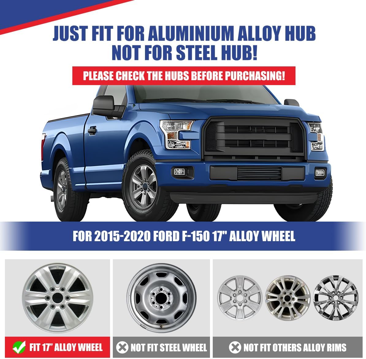 CPW 4Pcs 17 Inch Alloy Wheel Wheel Skins for Ford F-150 2015-2020, ABS+PC Material Snap-On Installation Car Accessories Replacement Set of 4 Matte Black
