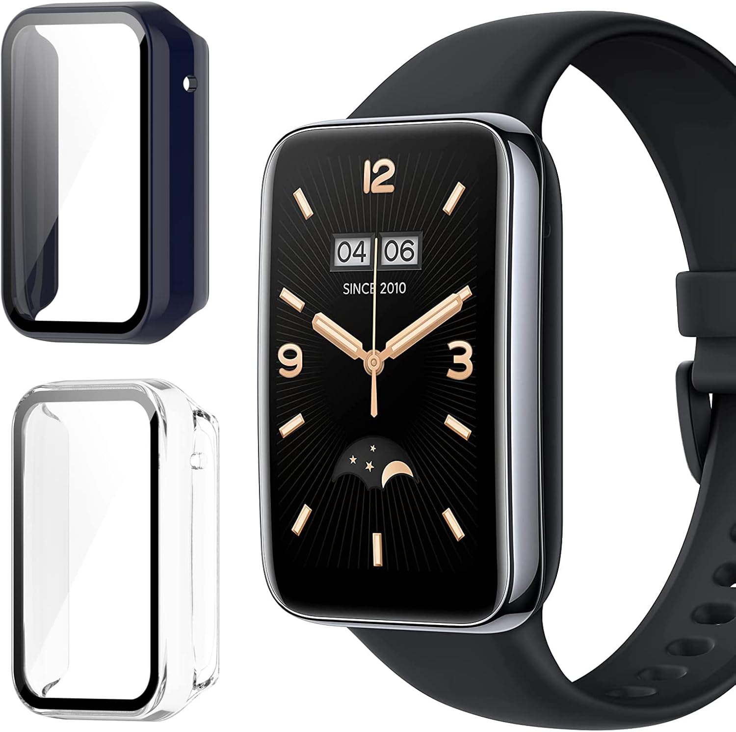 KZIOACSH [2 Pack] Funda para Xiaomi Mi Band 7 Pro/Smart Band 7 Pro Funda + Cristal Templado,Protección Completo Anti Rasguños TPU Funda Delgado Protector de Pantalla,Tinta Azul+ Transparente