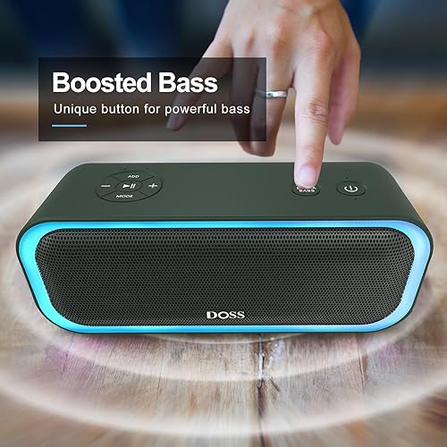 Miniatura 3 de DOSS SoundBox Pro Altavoz Bluetooth, sonido estéreo de 20 W, graves extra, tiempo de reproducción de 20 horas, luces multicolor, IPX6 para el hogar,
