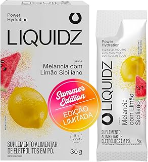 LIQUIDZ® - Eletrólitos Zero Açúcares - Sabor Melancia com Limão Siciliano - Kit 1 Caixa - 6 sachês