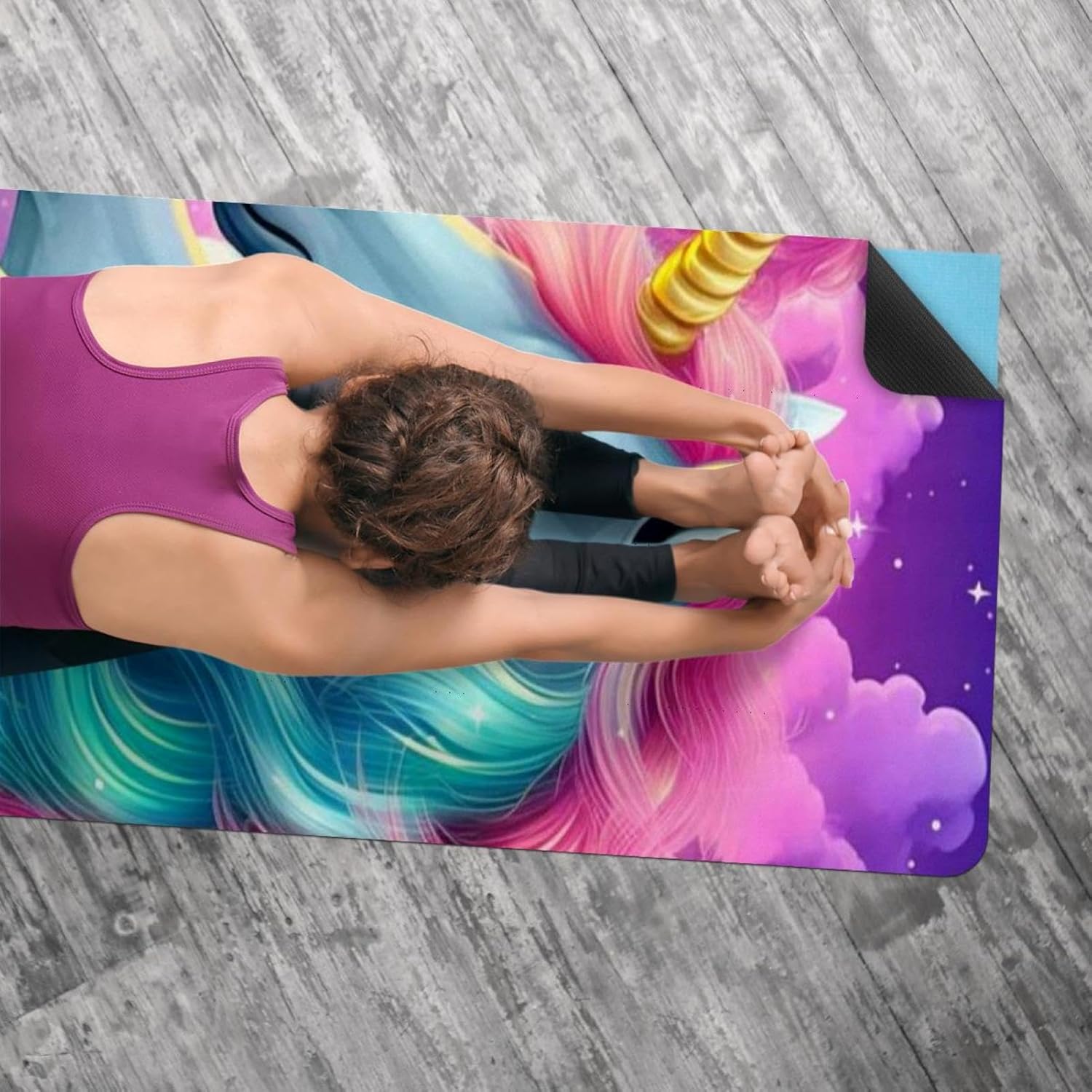 Yoga Towel, Rainbow Unicorn Pattern Non Slip Sweat Absorbent Hot Yoga Mat Towel for Hot Yoga, Pilates and Fitness - 72.8" x 26.8"