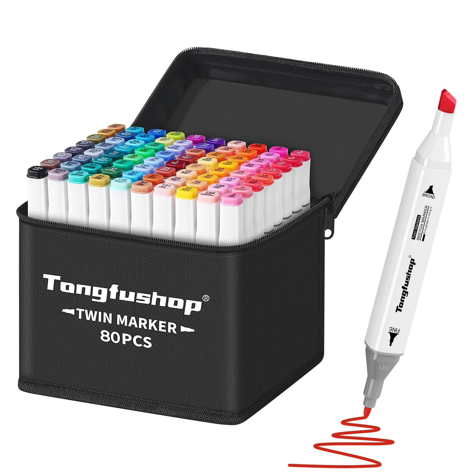 Tongfushop Filzstifte Marker Set, Alkohol Marker mit Feinspitze & Breitspitze, 2-Sekunden Schnelltrocknend, Alkohol Stifte mit Anti-Seepage Abstandshaltern für Malerei, Design