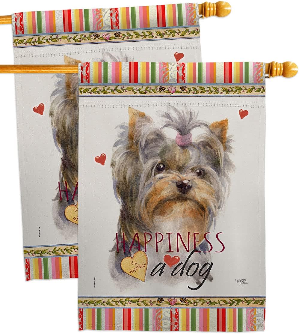 Breeze Decor Yorkshire Happiness House Flag 2 pcs Pack Dog Puppy Spoiled Paw Canine Fur Pet Nature Farm Animal Creature Decoration Banner Small Garden Yard Gift Double-Sided, Made in USA