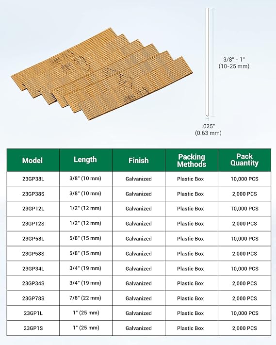 meite 23 Gauge Pin Nails, 10000 Counts 5/8-Inch Micro Headless Pins for Pin Nailer - Galvanized Pins Nails for Nail Gun, Ideal for Fine Woodworking and Trim Work