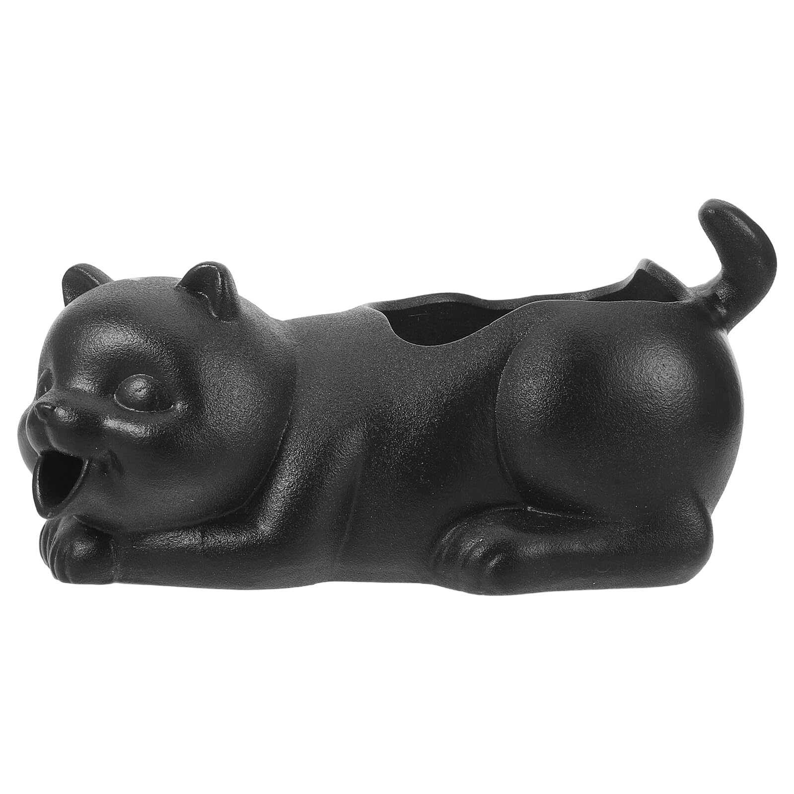ibasenice Akcesoria Do Akwarium Dekoracja Akwarium Figurka Kota Fontanna Spitter Ceramiczna Figurka Kota Ceramiczna Czarna