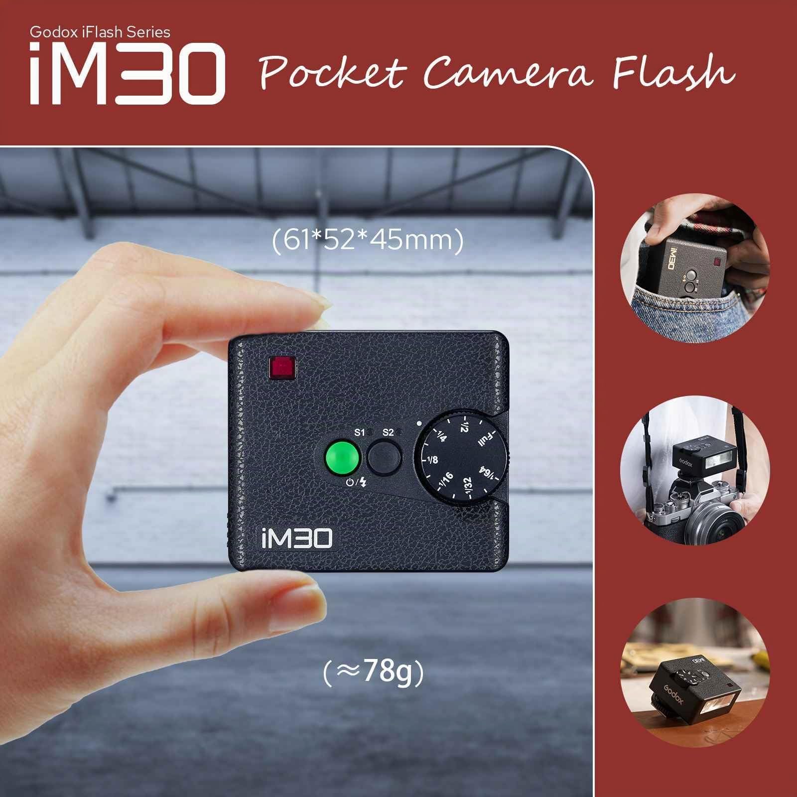 Godox iM30 Mini fotocamera flash, GN15 con potenza flash a 7 livelli, CCT 6500K±200K con controllo ottico S1/S2 per Canon/Sony/Fuji/Nikon/Panasonic/Olympus, per fotocamere con hotshoe singolo contatto