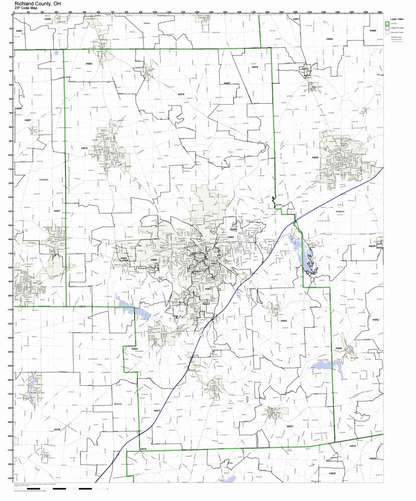 Richland County, Ohio OH ZIP Code Map Not Laminated Office
