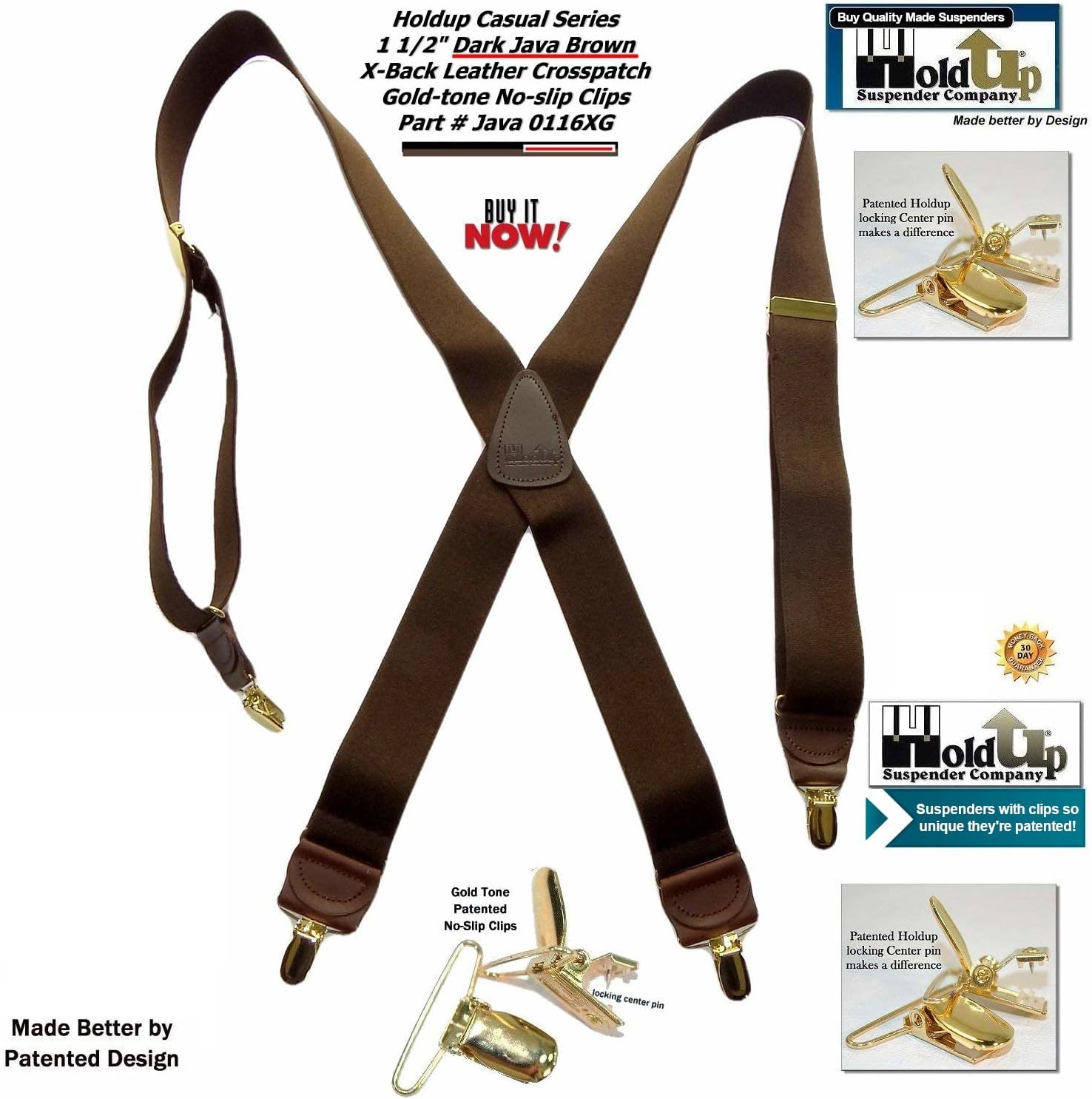 Hold-Up Casual Series Suspenders for Men In the Traditional X-Back Style with USA Patented No-Slip Clips - Image 2