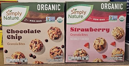 Simply Nature - Bocaditos de granola de fresa y chispas de chocolate orgánico sin gluten, sin gluten, sin OMG, 4.23 onzas, 4.23 oz (dos cajas)