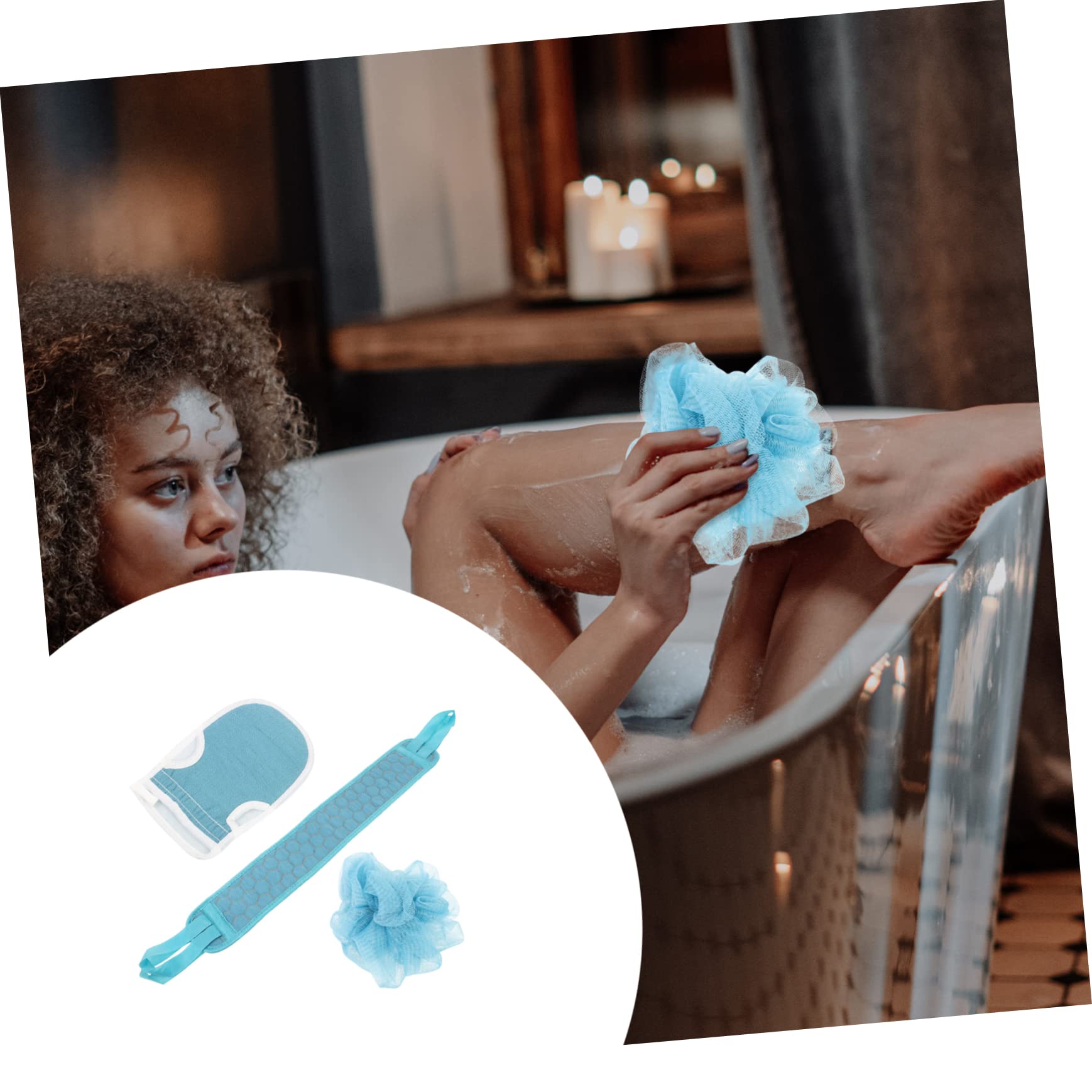 FRCOLOR 4 juegos de toallas de baño de tres piezas, guantes de masaje, guantes de masaje, cinta exfoliante para la espalda, toalla de baño, herramienta para espumar jabón de, accesorios