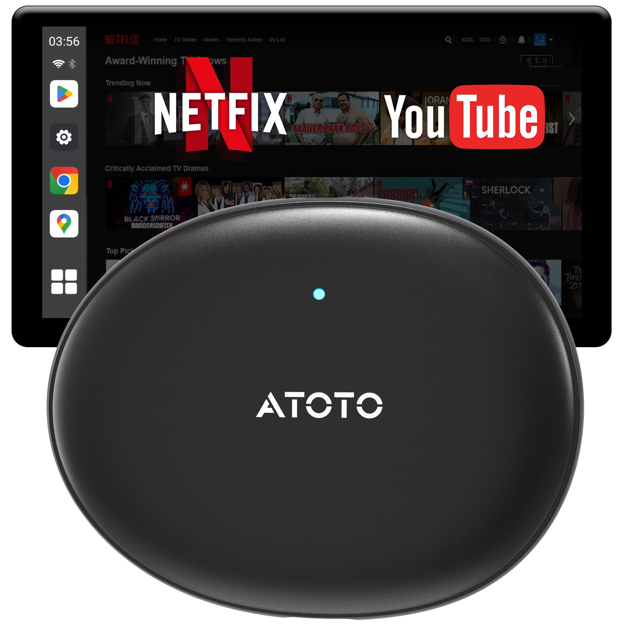 Adaptador inalámbrico CarPlay, Magic AI Box CarPlay con Estabilidad de Doble WiFi, Compatible con CarPlay y Android Auto de fábrica con Cable, Compatible con Youtube/Netflix (Oval - Negro)