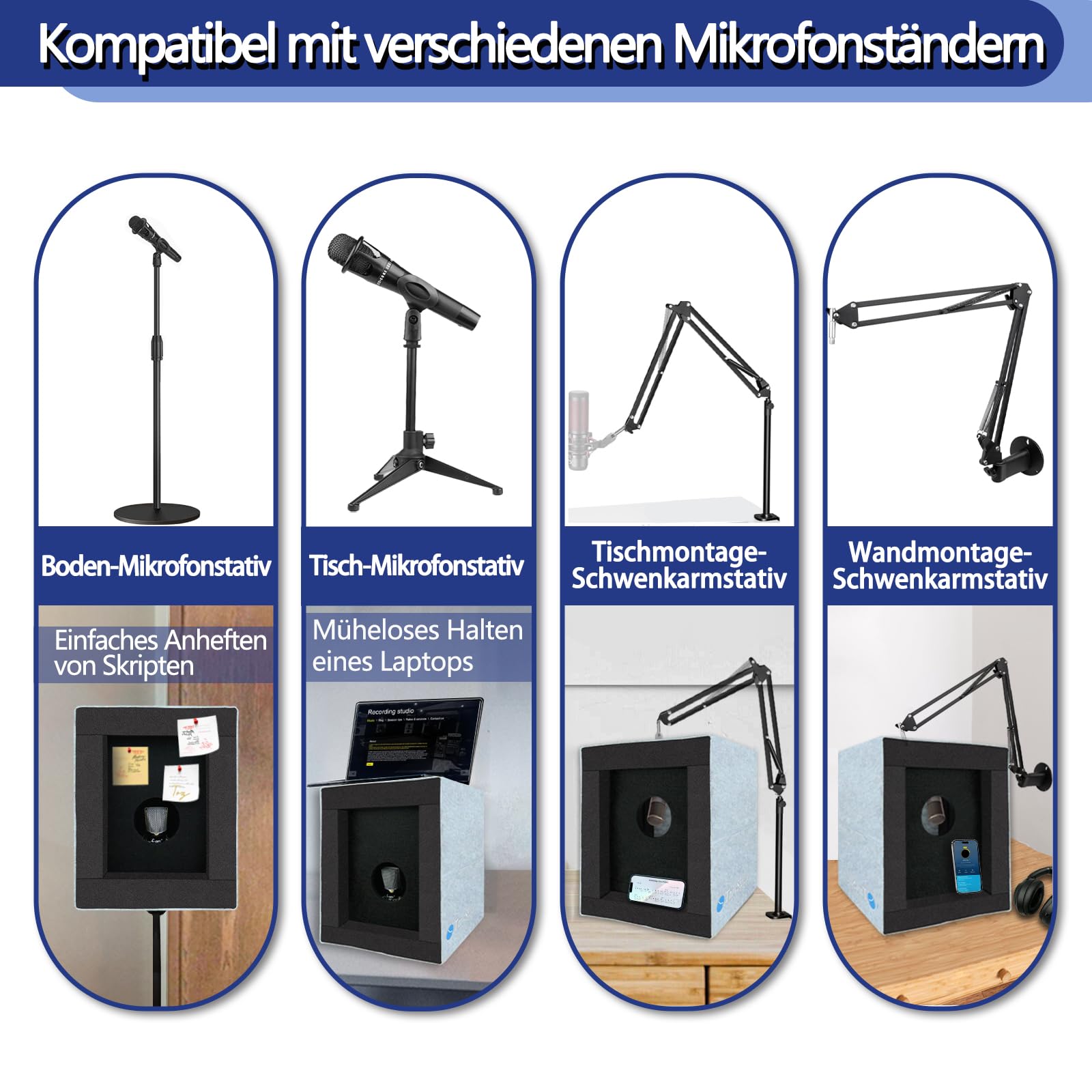 BXI Cabina vocal cerrada, caja de aislamiento de micrófono portátil, filtro reflectante plegable con espuma acústica y paneles, grabación de sonido, equipo de estudio en casa para podcast, música, voz