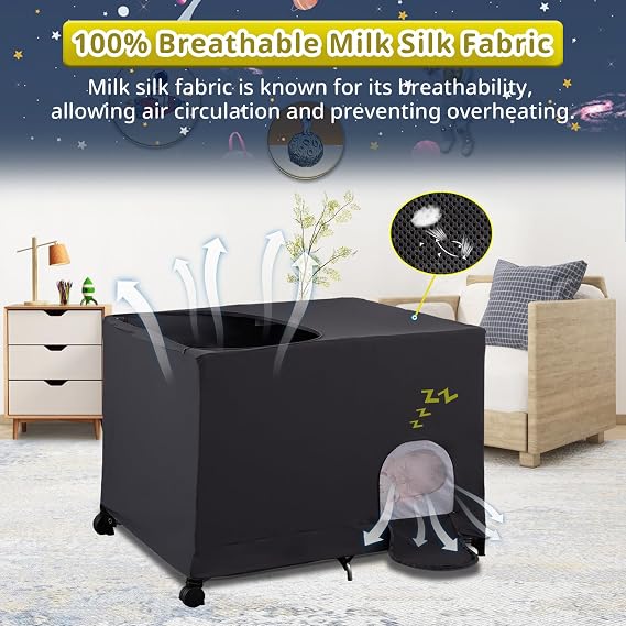 South to East Blackout Cover for Travel Cot, Baby Sleeping Aid, Black | 100% Breathable Stretchy Blackout Canopy for All Travel Cots, Ideal Travel Infant Gear for Baby Sleeping With Carry Bag