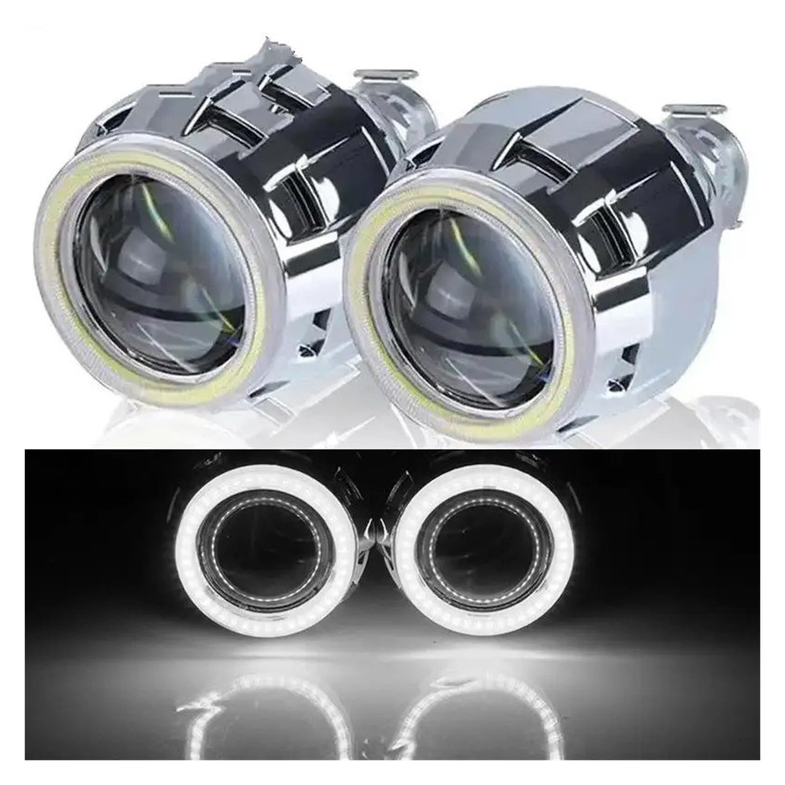 Faro ojos de ángel Lentes LED Tipo Ojos Ángel 2,5 Pulgadas Proyector Bi-xenón Para Faro H7 H4 9005 9006 Bombilla Luz Coche Lámpara HID H1 Faros Angel Eyes para coche(2pcs RHD)