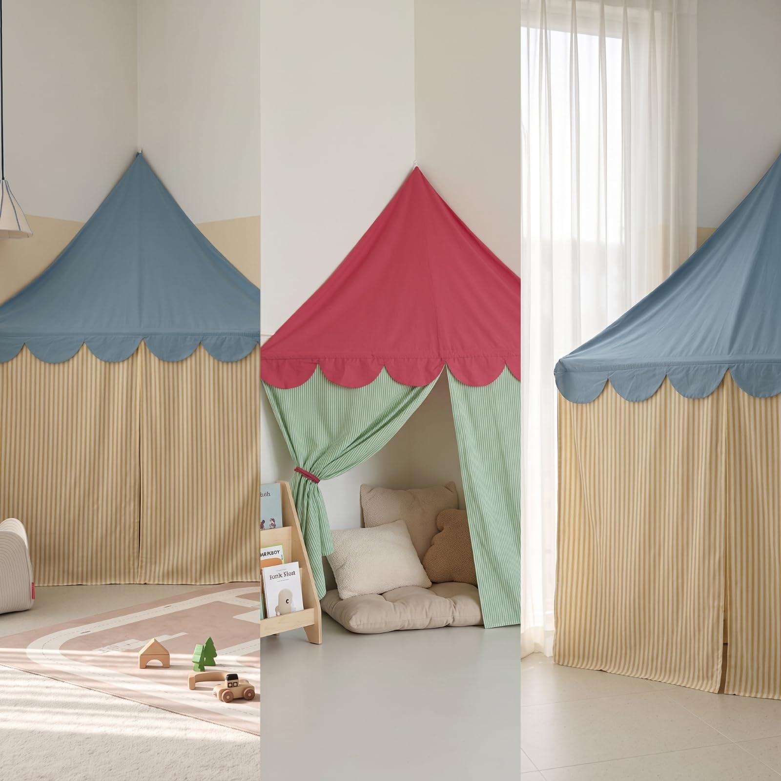 Tenda Angolare per Bambini Tenda Gioco Capanna Baldacchino Rifugio Salvaspazio per Angolo con Struttura in Tessuto E, style to 1