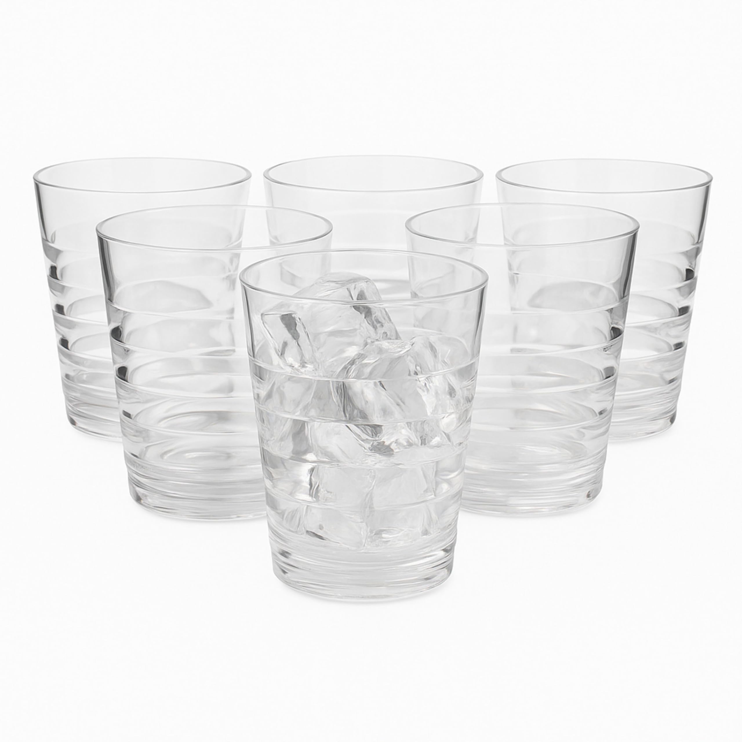 NuGlass 16 oz Unbreakable Tritan Ribbed Drinking Glasses, Set of 6 – Clear Shatter-Resist…