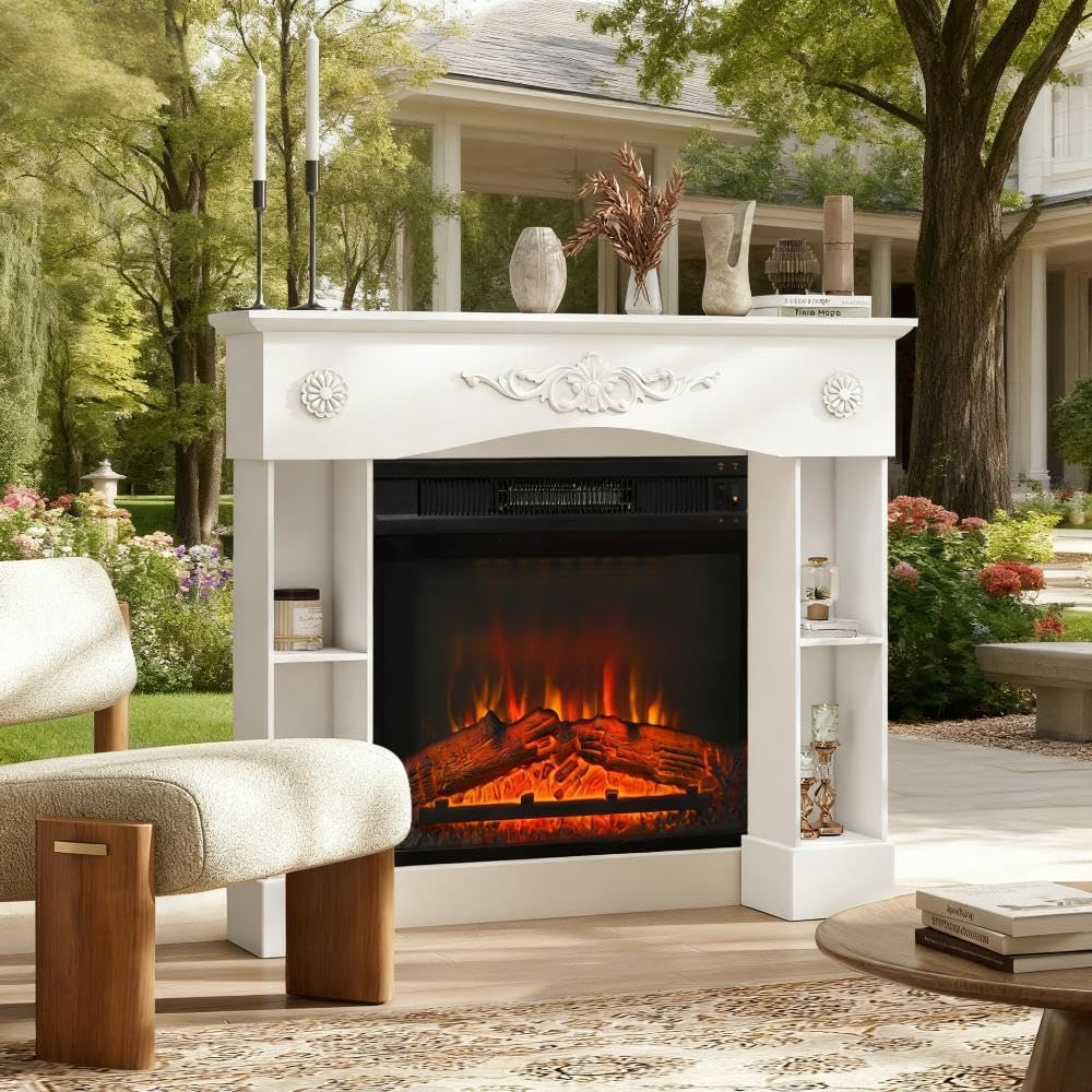 Modern Farmhouse Fireplace Mantel on Legs, Freestanding Surround for Electric Inserts - Versatile Accent Piece for Living Room, Bedroom or Office, Adds Rustic Charm Without Construction