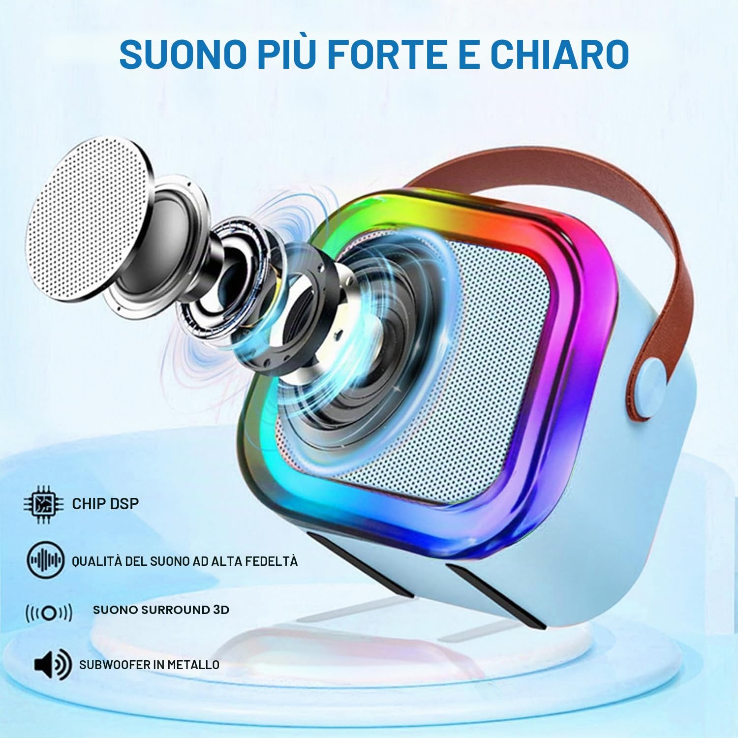 Karaoke Microfono per Bambini,Microfono Bambini con Luce LED,Karaoke bambini con 2 microfoni,Macchina Karaoke Portatile,Regali per bambini da 3 a 18 anni, ragazzi e ragazze (Blu)
