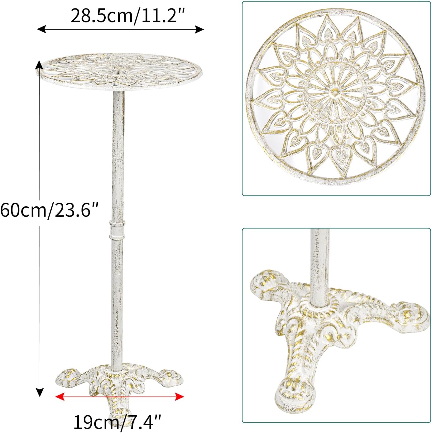 Sungmor Heavy Duty Cast Iron Potted Plant Stand, 24.2" Tall Metal Plant Stand, Vintage & Rustic Style Flower Stand Indoor Outdoor Garden Table, Decorative Flower Pot Holder for Balcony Patio