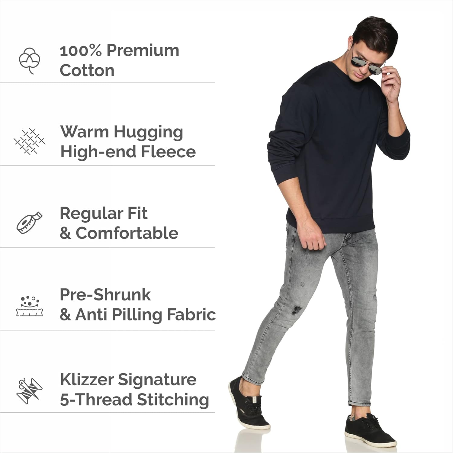 Sweatshirt for Men’s 100% Cotton Crewneck Long Sleeve Heavyweight Regular Fit Pullover Warm Plain Top