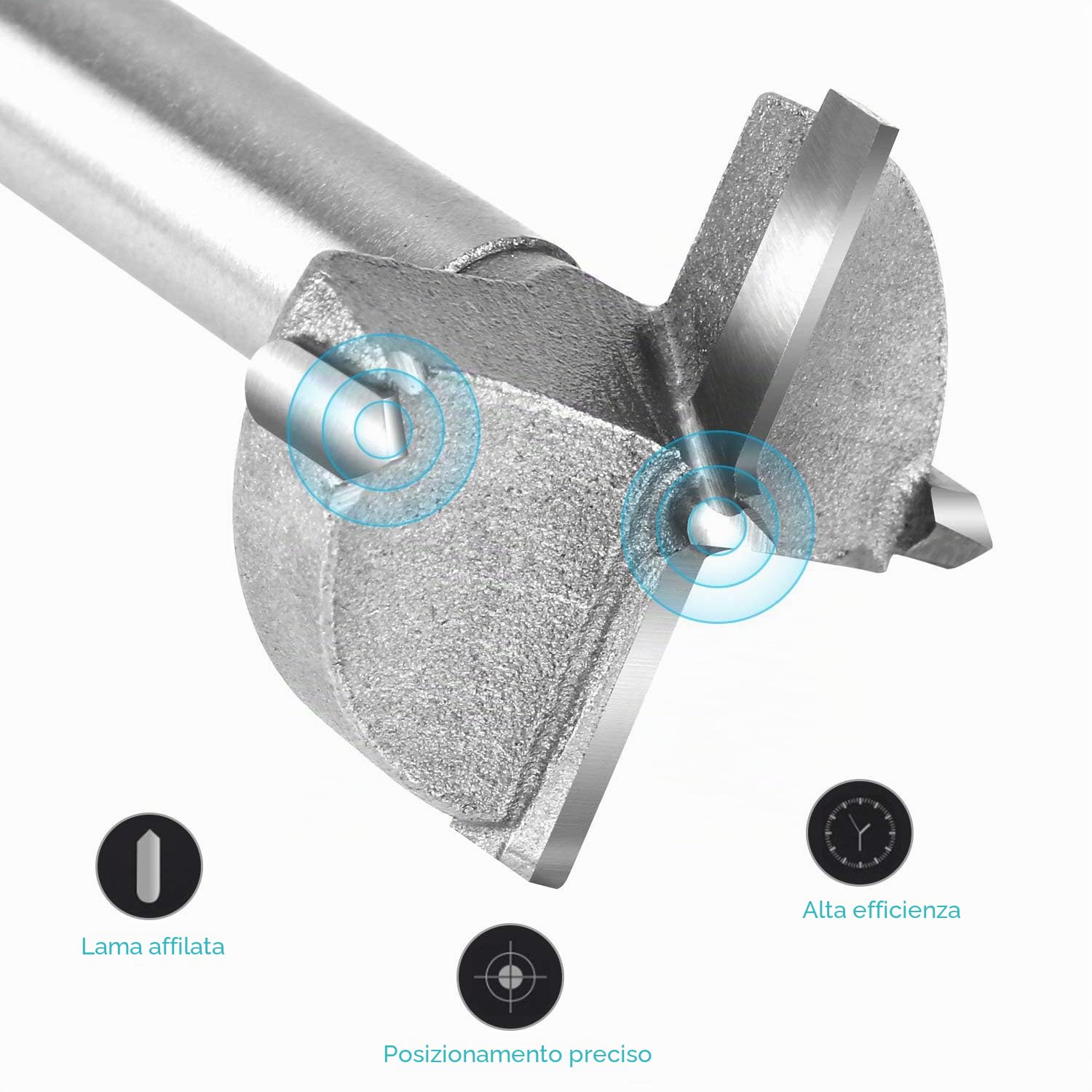 Forstner - (40/45/50/60/70 mm) Set di 5 punte per trapano e sega a tazza in acciaio al tungsteno, per legno, plastica e compensato