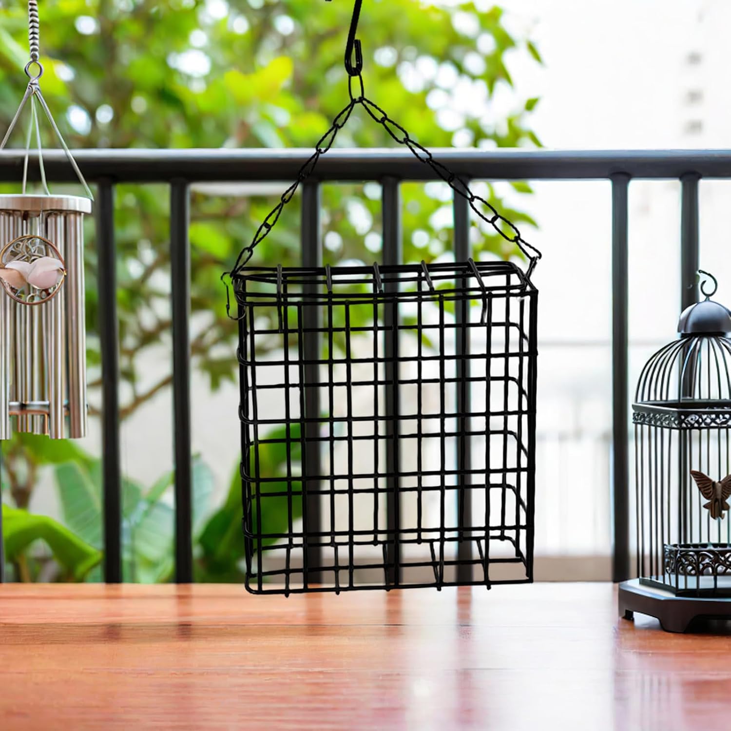 2pcs Hanging Metal Bird Feeder with Chain, Iron Wire Mesh Outdoor image 5