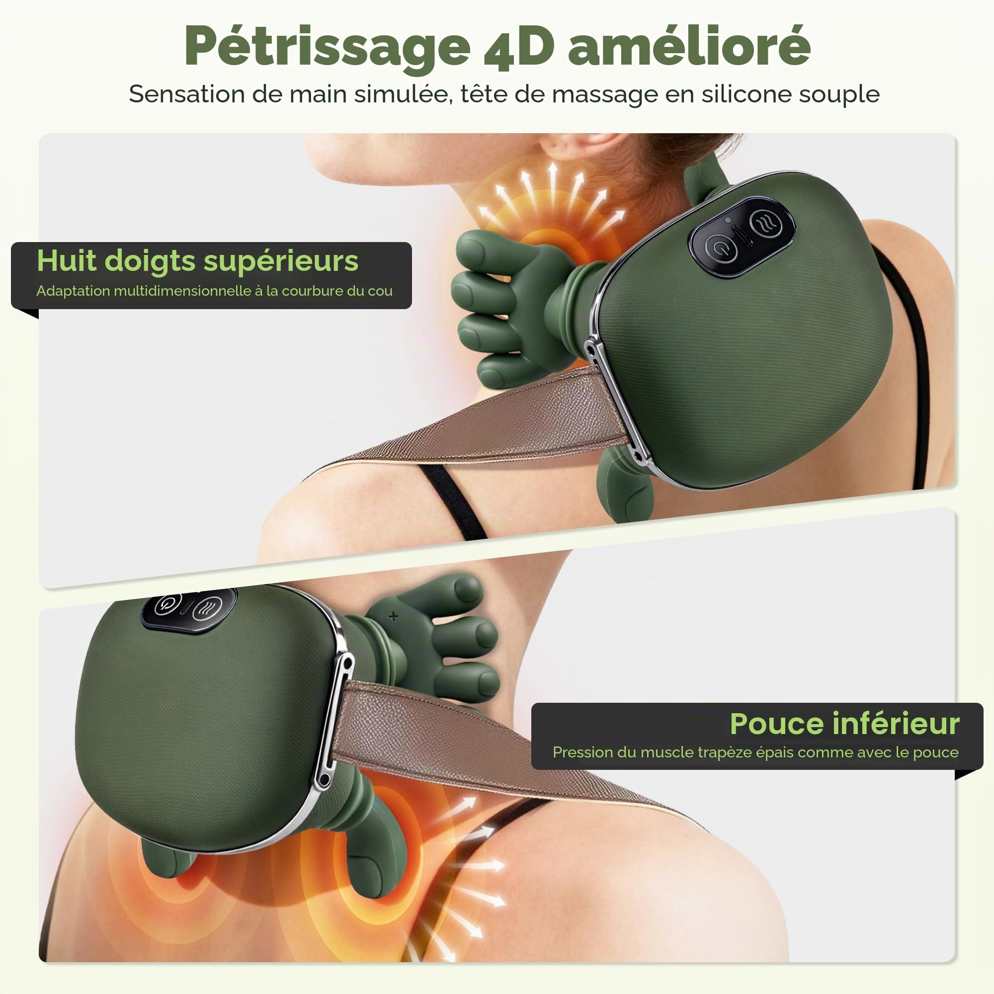 Appareil De Massage Cervical, Masseur Cervical 4d | Doté De Trois Modes De Pétrissage Et De Deux Réglages De Chaleur,Cadeaux pour Père, Mère et Amis