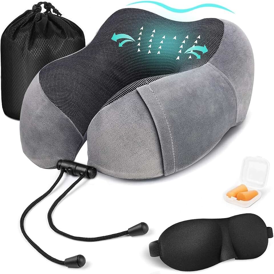 Travesseiro de Pescoço Formato U para Viagem Avião Carro Ônibus Almofada Ortopédica Ergonômica com Espuma Viscoelástica para Cervical(Cinza)