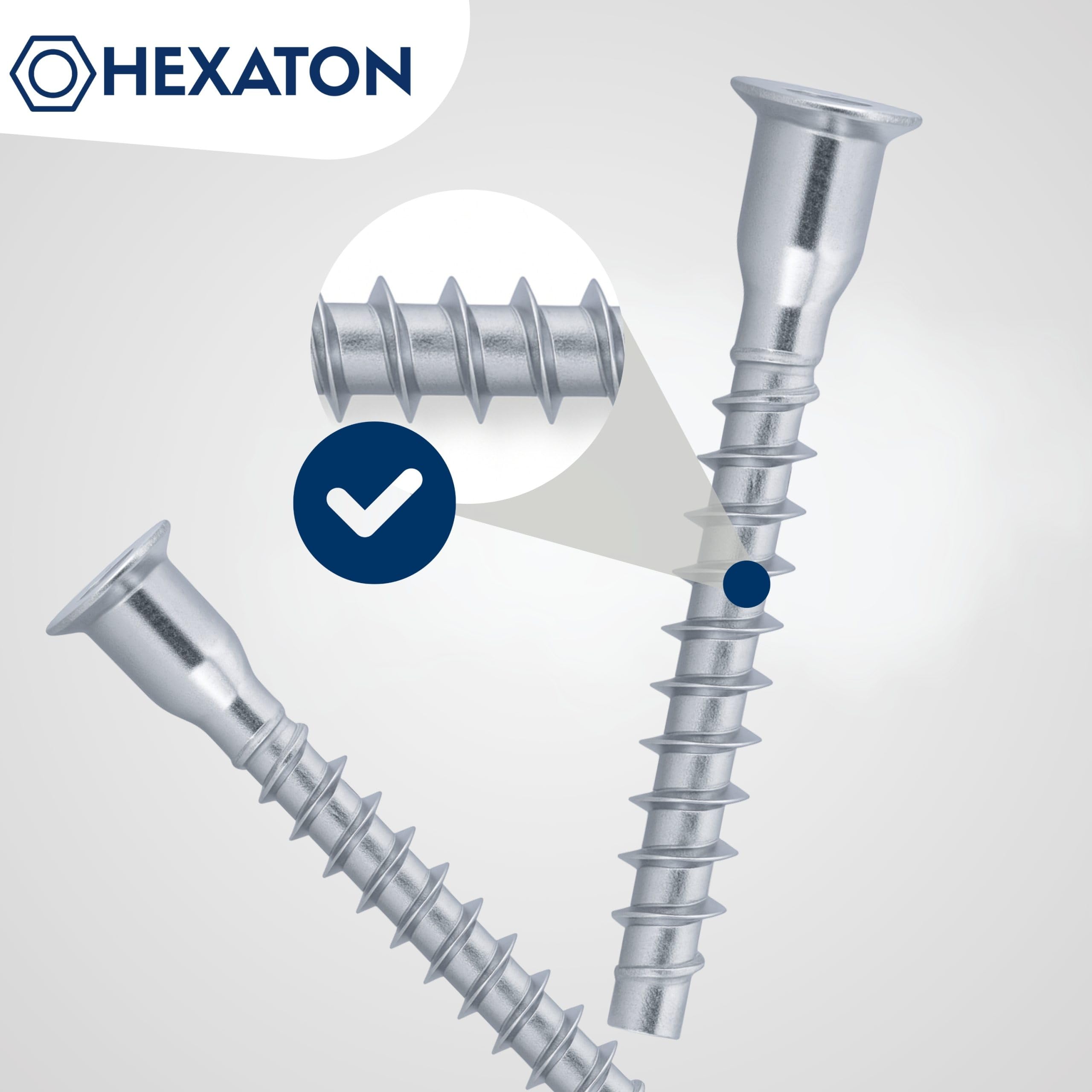 HEXATON Konfirmaty z Łbem Stożkowym Wgłębieniem Imbusowym 6,4 x 50 mm - 100 Sztuk - Ocynk Biały - Gwint na Całości