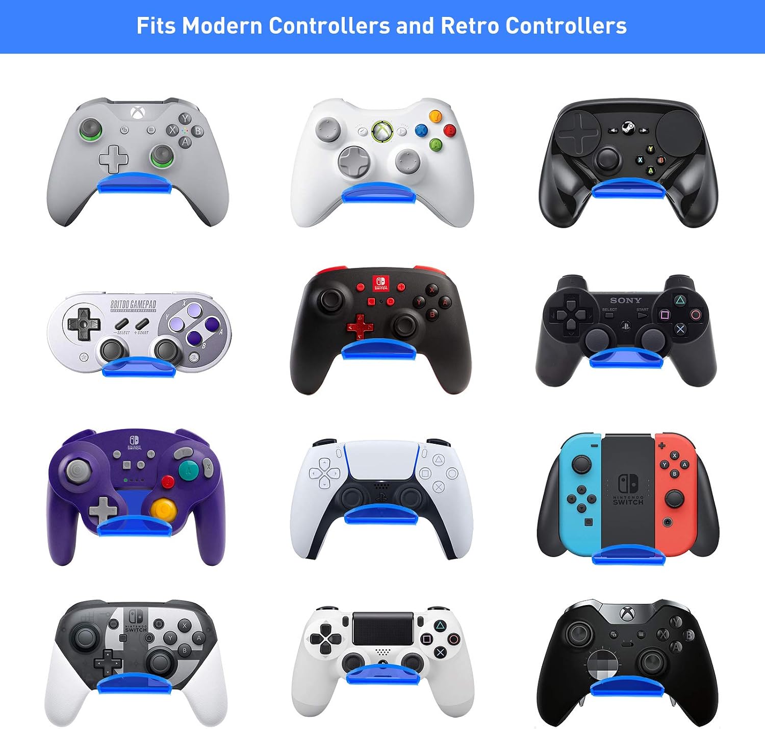 OAPRIRE Controller Holder Stand Wall Mount (2 Pack) - Perfect Display and Storing Modern&Retro Controller - Universal Controller Hanger Kit with Cable Clips - Create Exclusive Game Fortresses (Blue)