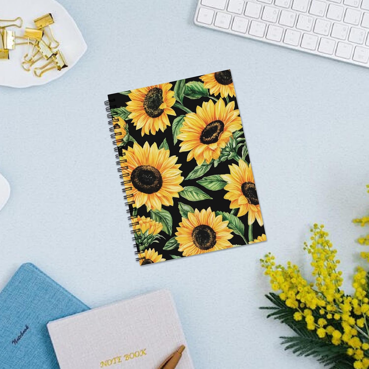 PRESSINART Sunflower Notebook Journal Floral Spiral Notebook 8 x 6 Inch Sunflowers Pattern 80 Pages A5 College Ruled Journal with Pockets Floral Notepad Office Study Supplies Stationery for Writing image 4