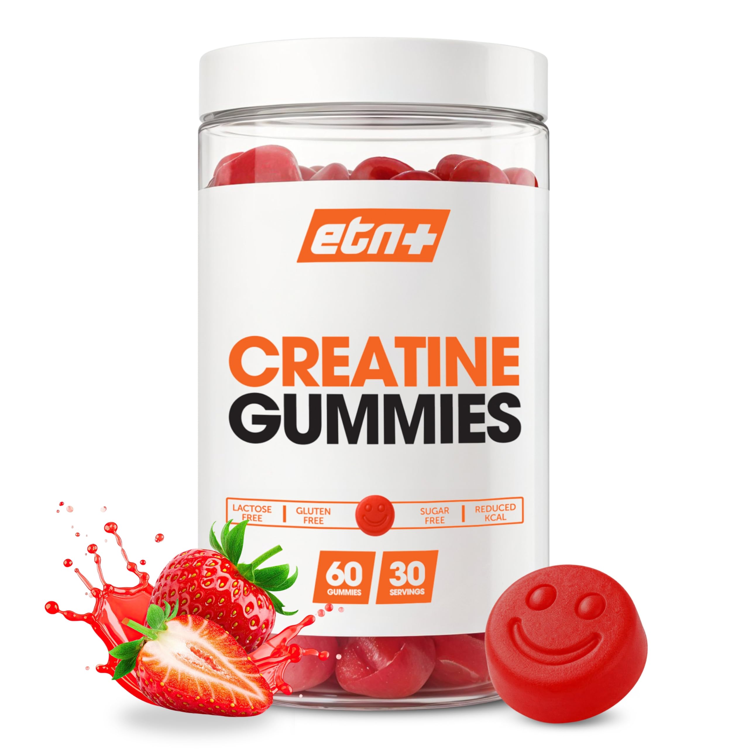 ETN+ Gominolas de Creatina Monohidratada 3000mg | 60 Gummies – 30 Servicios (para 1 mes) | Sin Azúcar, Sin Gluten | Alternativa Cómoda a la Creatina en Polvo | Ingredientes de Origen Natural | Fresa
